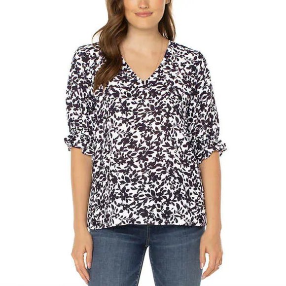 Well Worn Tops Nwt Well Worn Womens Elbow Sleeve V Neck Blouse Black Floral Size M 6 4d042